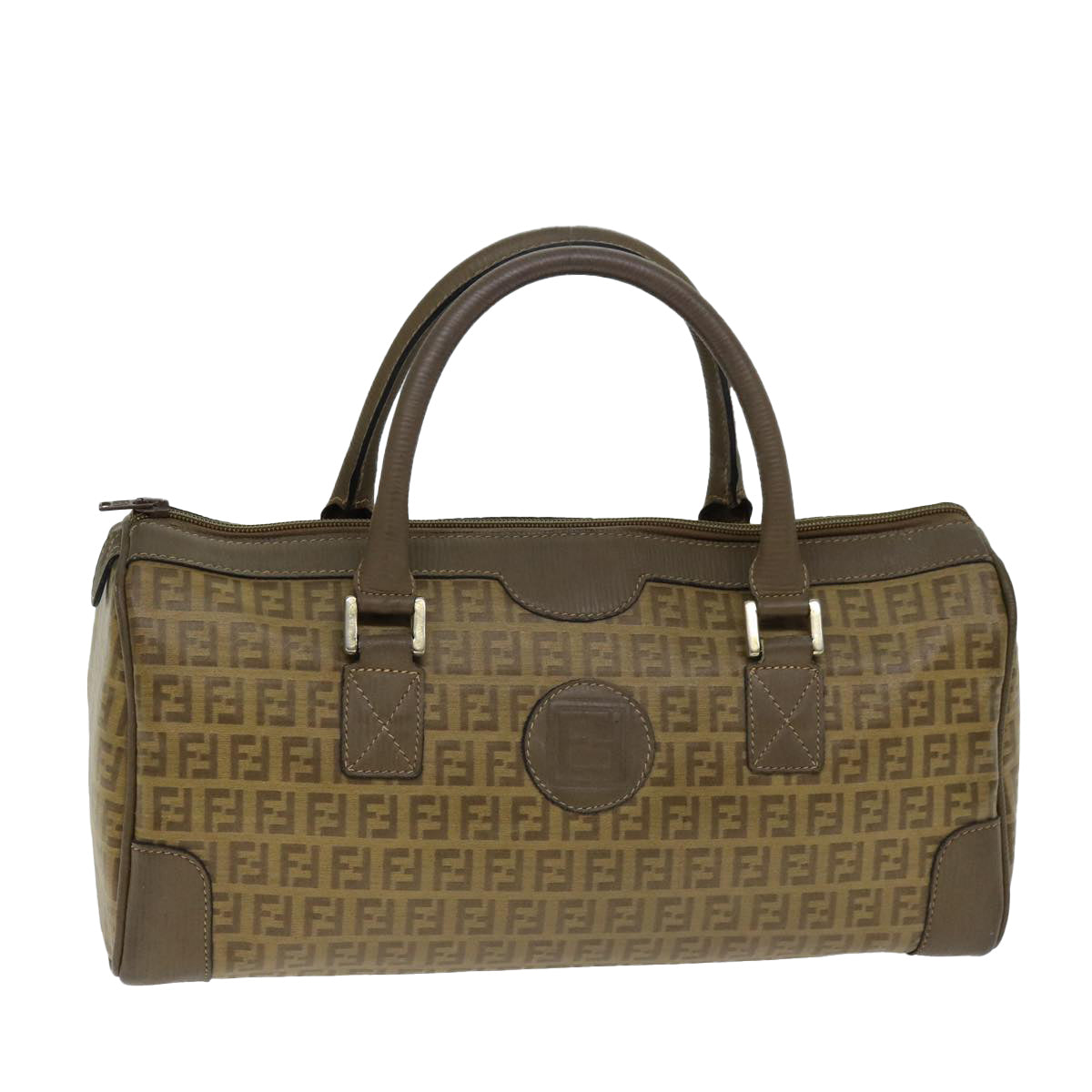 Luxury Fendi Zucchino Canvas Boston Bag Vintage Beige79528