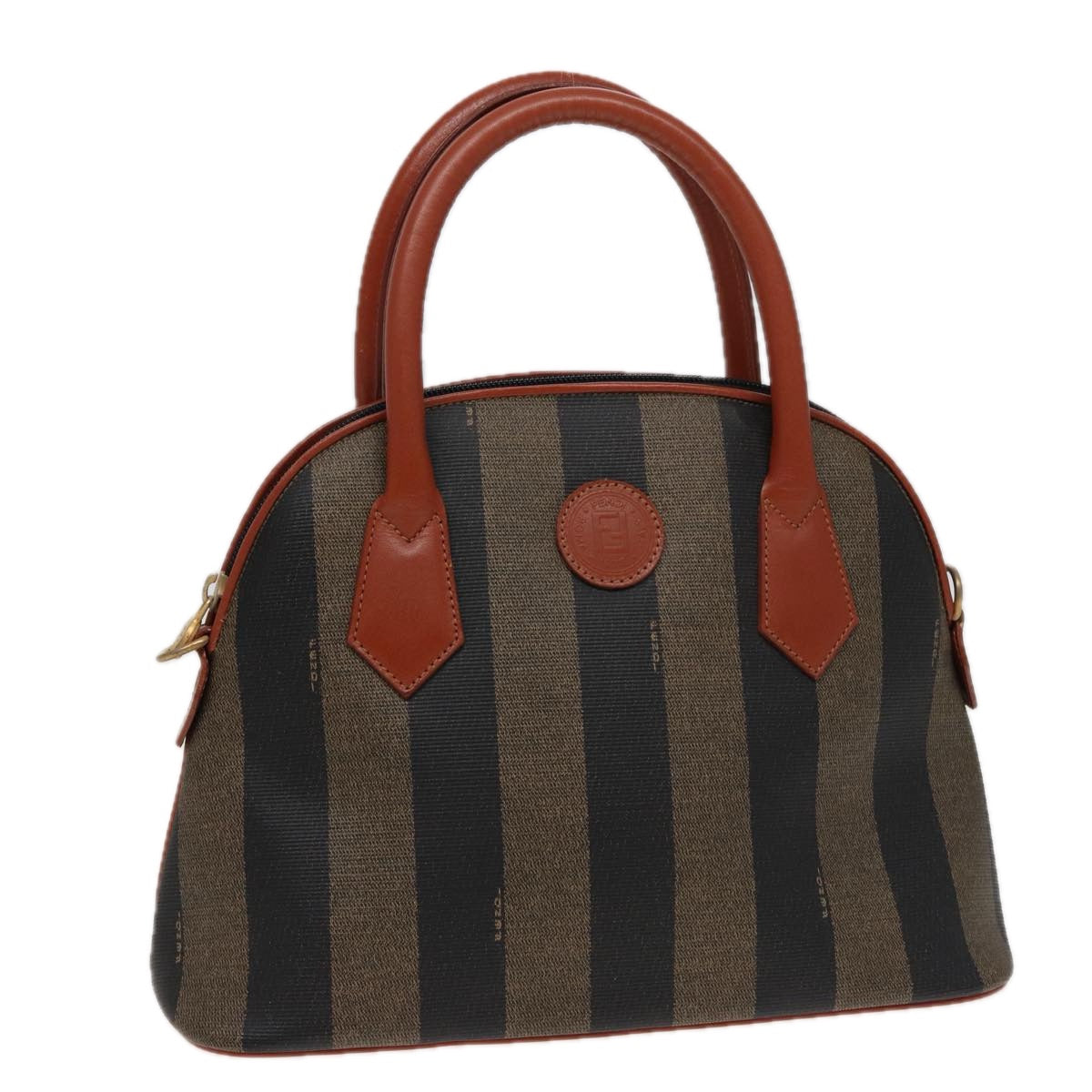 Luxury Fendi Pecan Canvas Hand Bag Brown Black79555