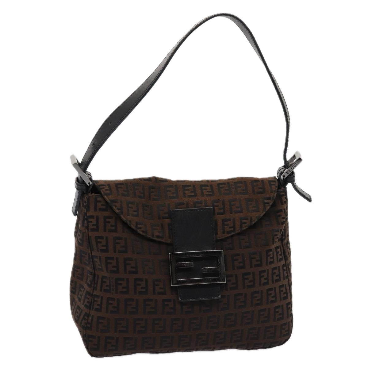 Luxury Fendi Zucchino Canvas Mamma Baguette Shoulder Bag Brown79575