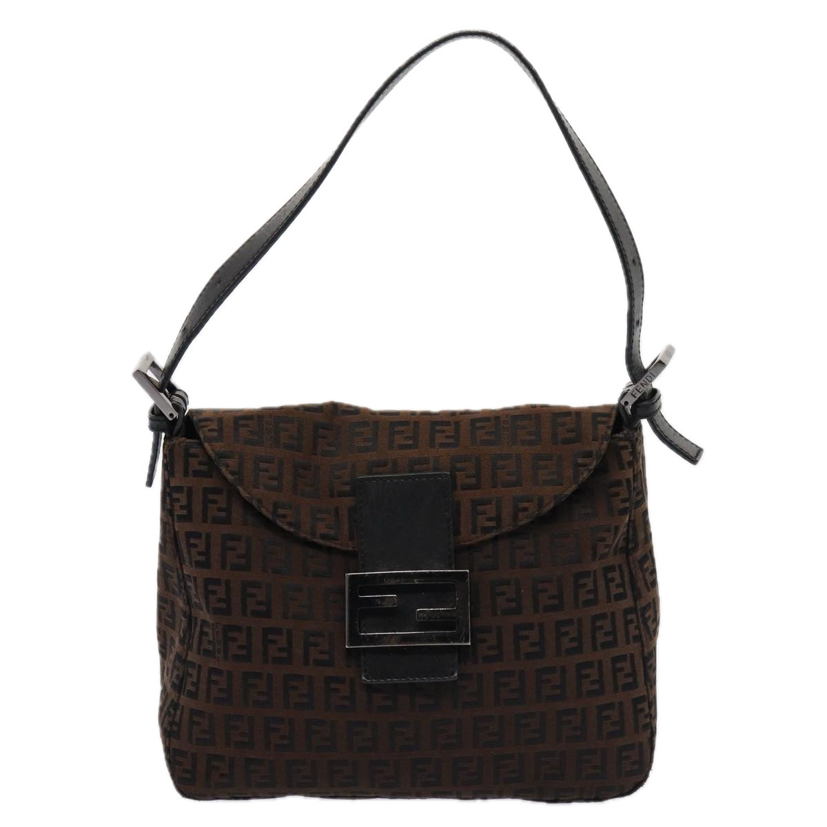 Luxury Fendi Zucchino Canvas Mamma Baguette Shoulder Bag Brown79575