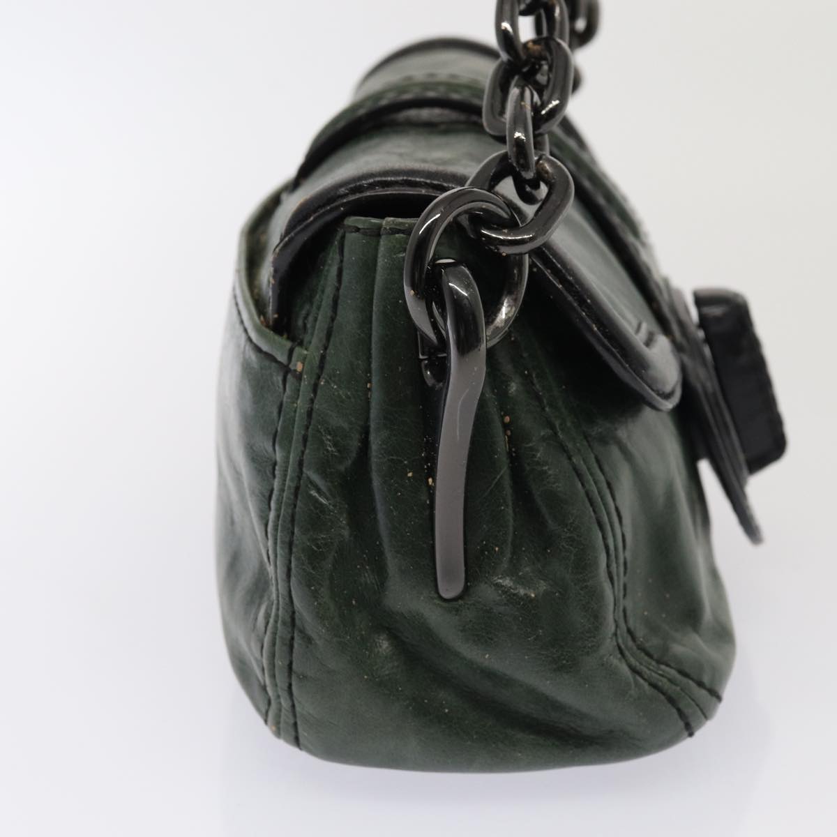 Luxury Prada Chain Shoulder Bag Leather Green Black  79796
