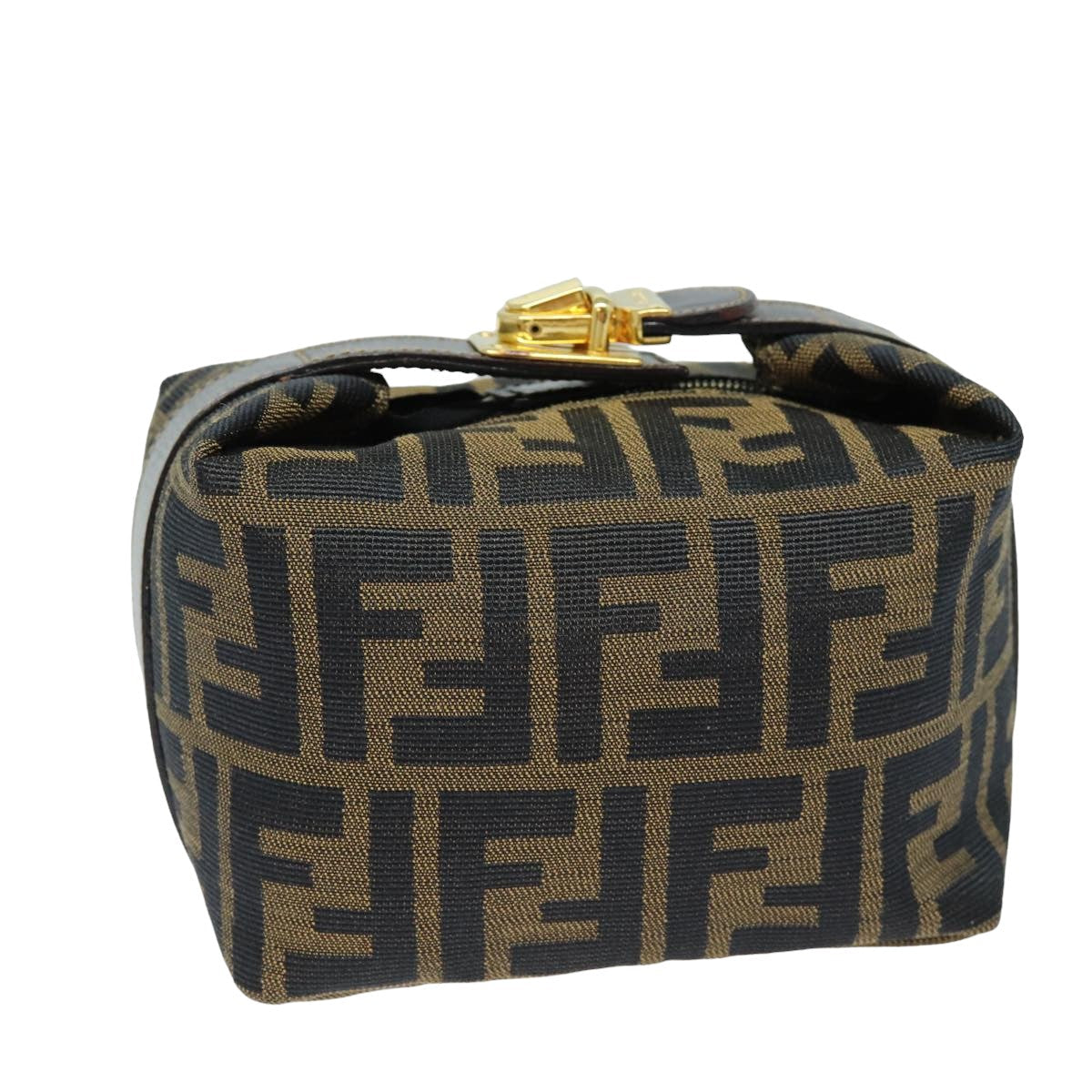 Luxury Fendi Zucca Canvas Vanity Hand Bag Brown Black79848