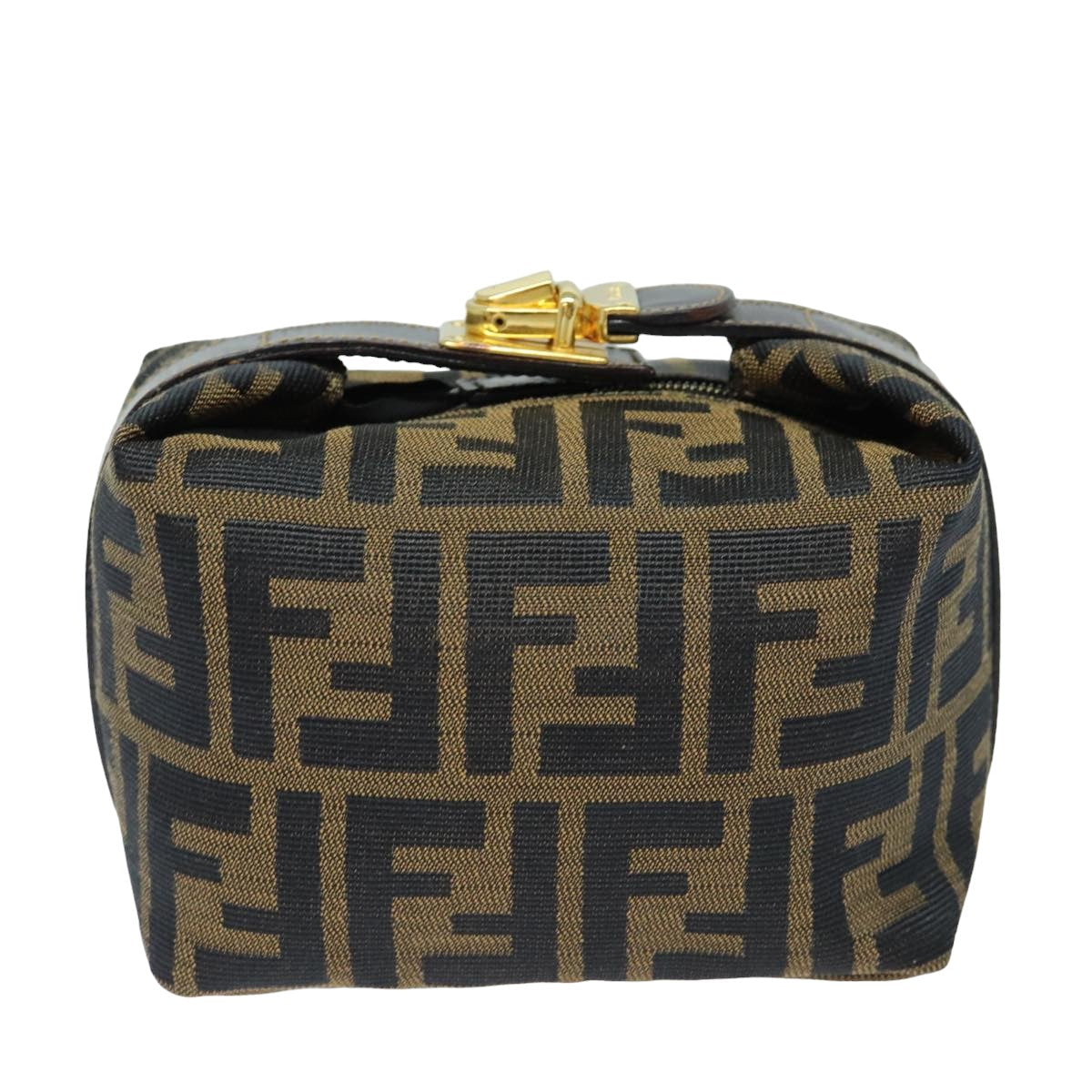 Luxury Fendi Zucca Canvas Vanity Hand Bag Brown Black79848
