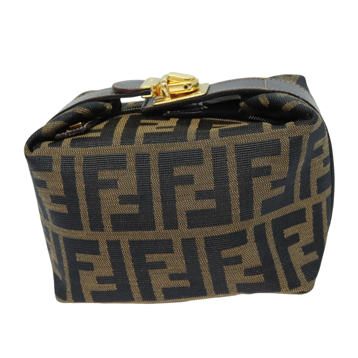 Luxury Fendi Zucca Canvas Vanity Hand Bag Brown Black79848