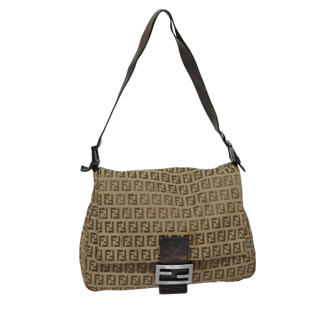 Luxury Fendi Zucchino Canvas Mamma Baguette Shoulder Bag Brown79849