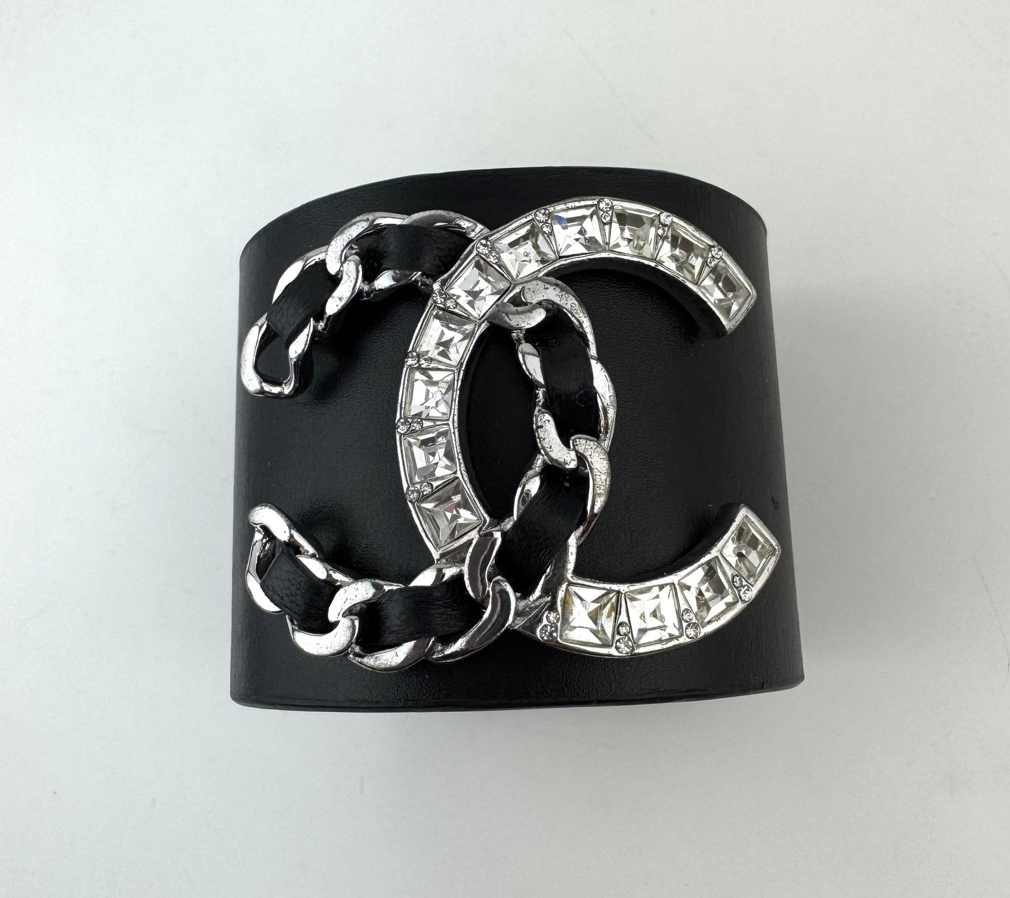 Chanel Lambskin Baguette Crystal CC Chain Cuff Bracelet black