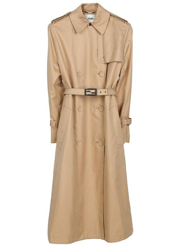 Luxury Fendi Abrigo Double Breasted Belted Trench Coat Beige