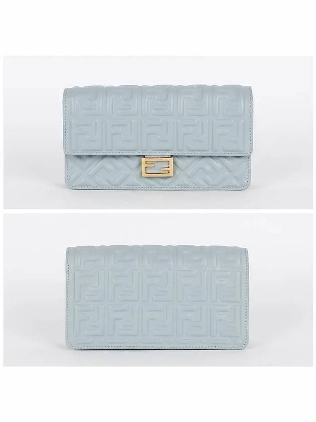 Luxury Fendi FF Baguette Nappa Leather Long Wallet Light Blue