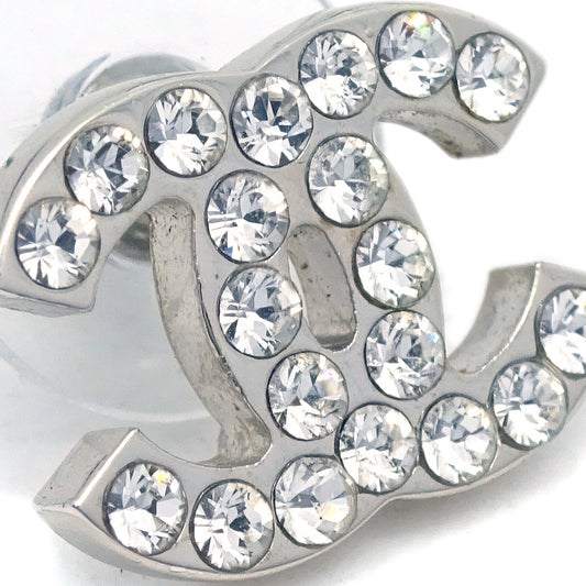 Luxury Chanel CC Rhinestone Piercing Earrings Silver 05V