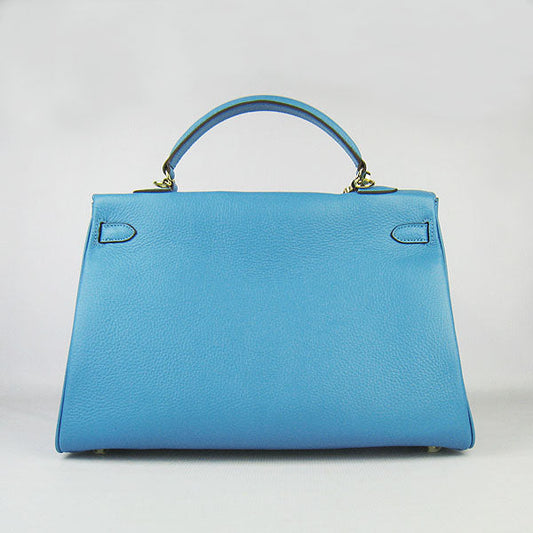 Luxury Hermes Kelly 35cm Togo Leather Handbag Light Blue/Golden