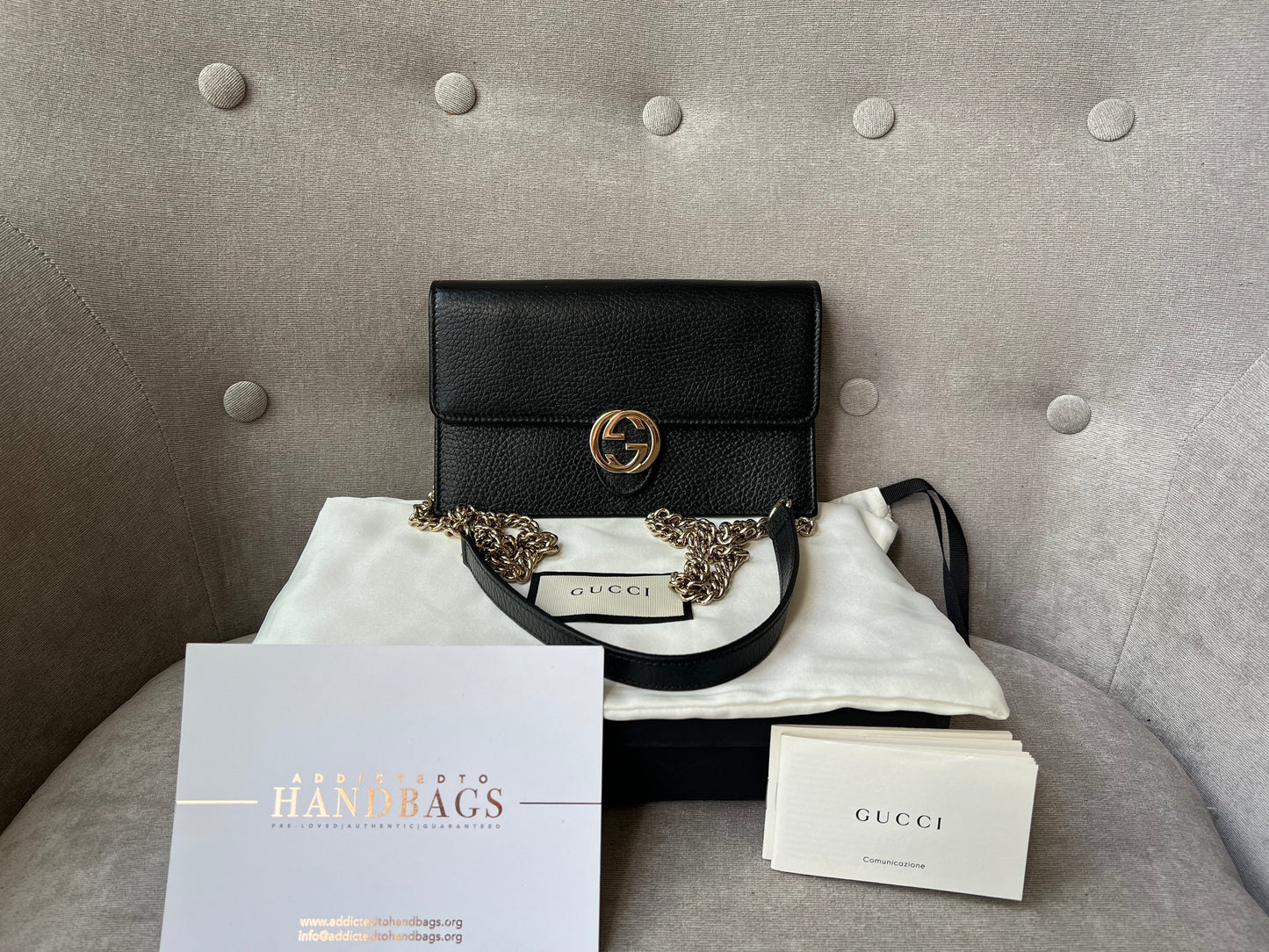Luxury Gucci Black Interlocking GG Chain Wallet