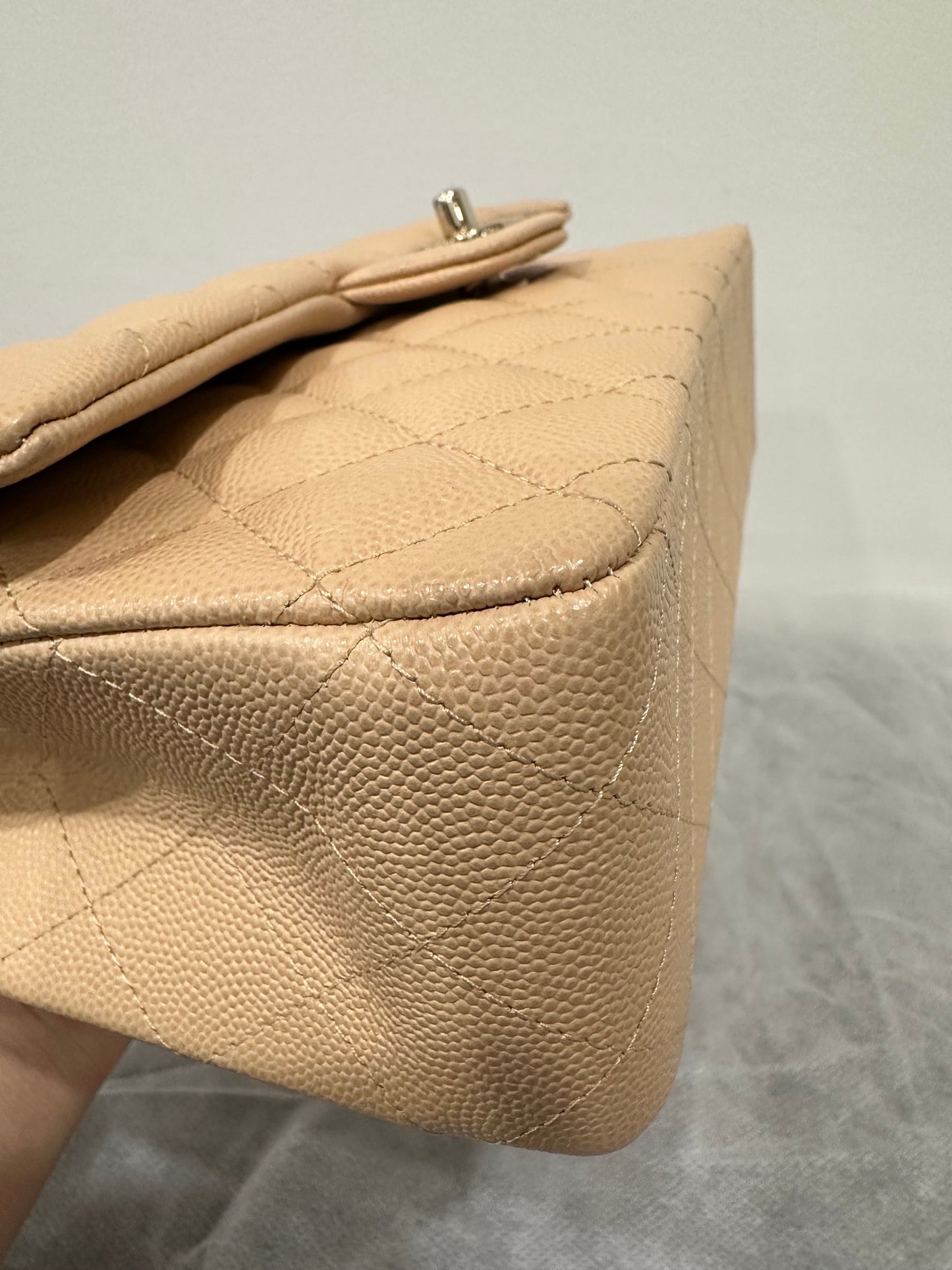 Chanel Medium Classic Handbag in Beige Caviar and Gold-Tone Metal
