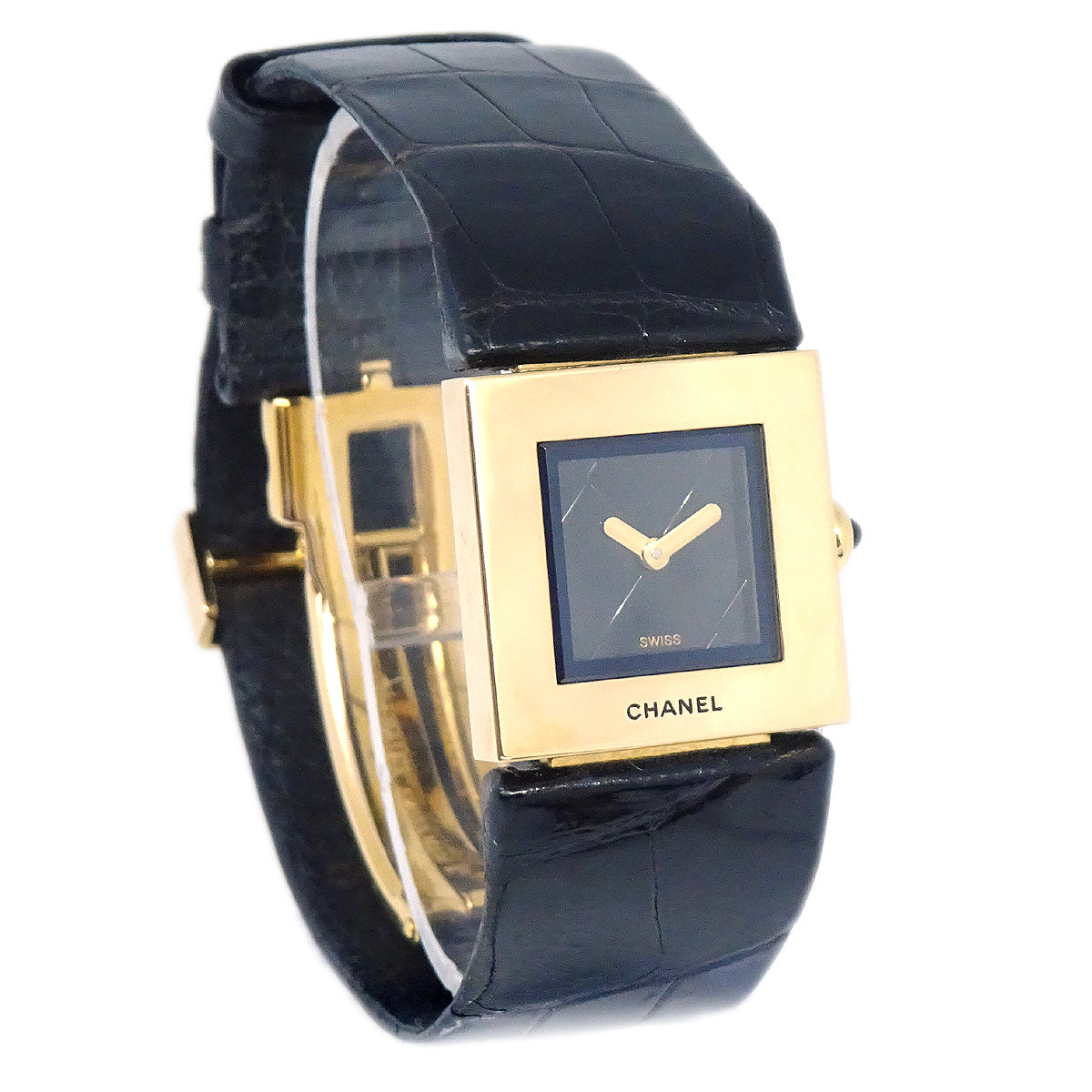 Luxury Chanel Matelasse Watch 18KYG Black Crocodile