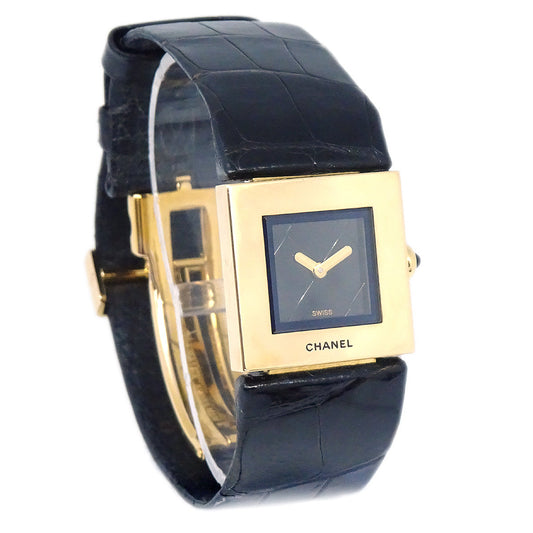 Luxury Chanel Matelasse Watch 18KYG Black Crocodile