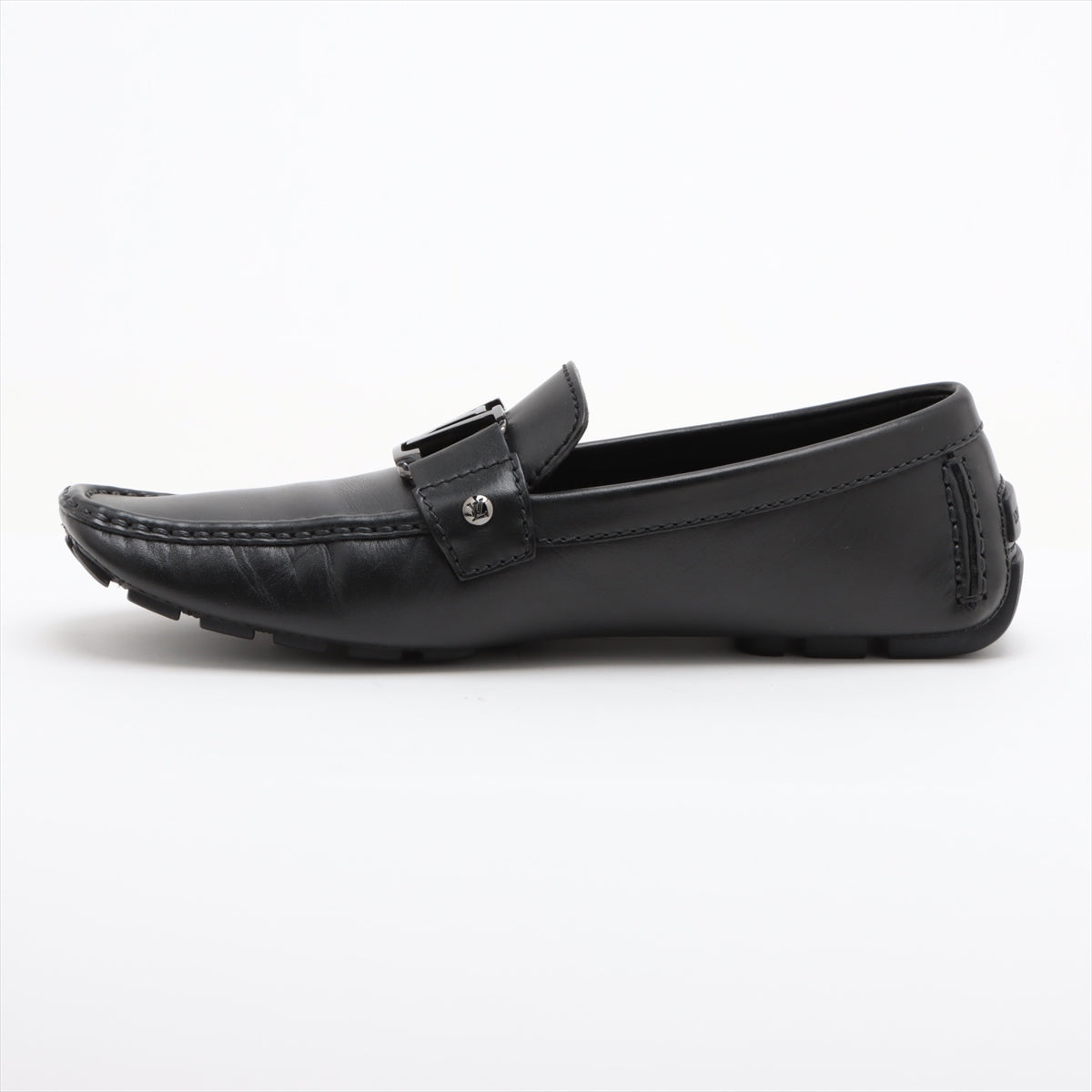 Louis Vuitton Monte Carlo 10 Years Leather Driving Shoes 7 1/2 Men Black FA0160 LV Logo