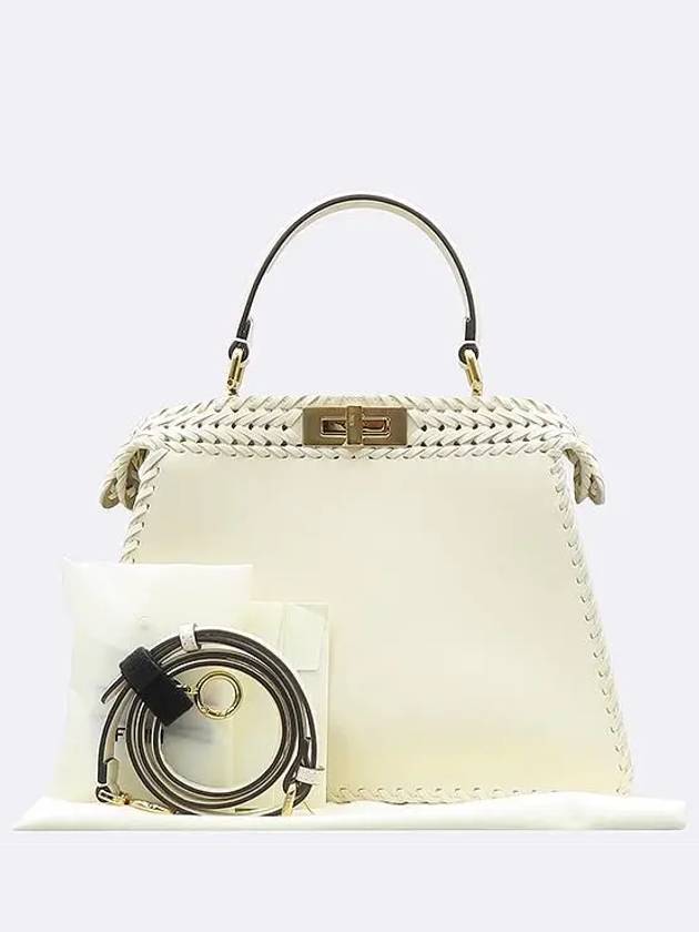 Luxury Fendi 8BN321 Ivory Leather Peekaboo I SEE U IC Medium Top Handle Bag Shoulder Strap 2WAY