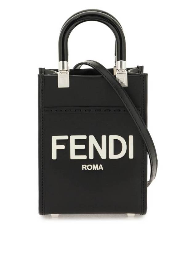 Luxury Fendi Sunshine Shopper Small Leather Tote Bag Black