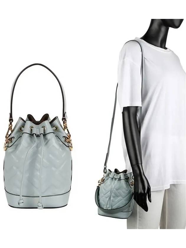 Luxury Fendi Mon Tresor FF Motif Leather Mini Bucket Bag Light Blue