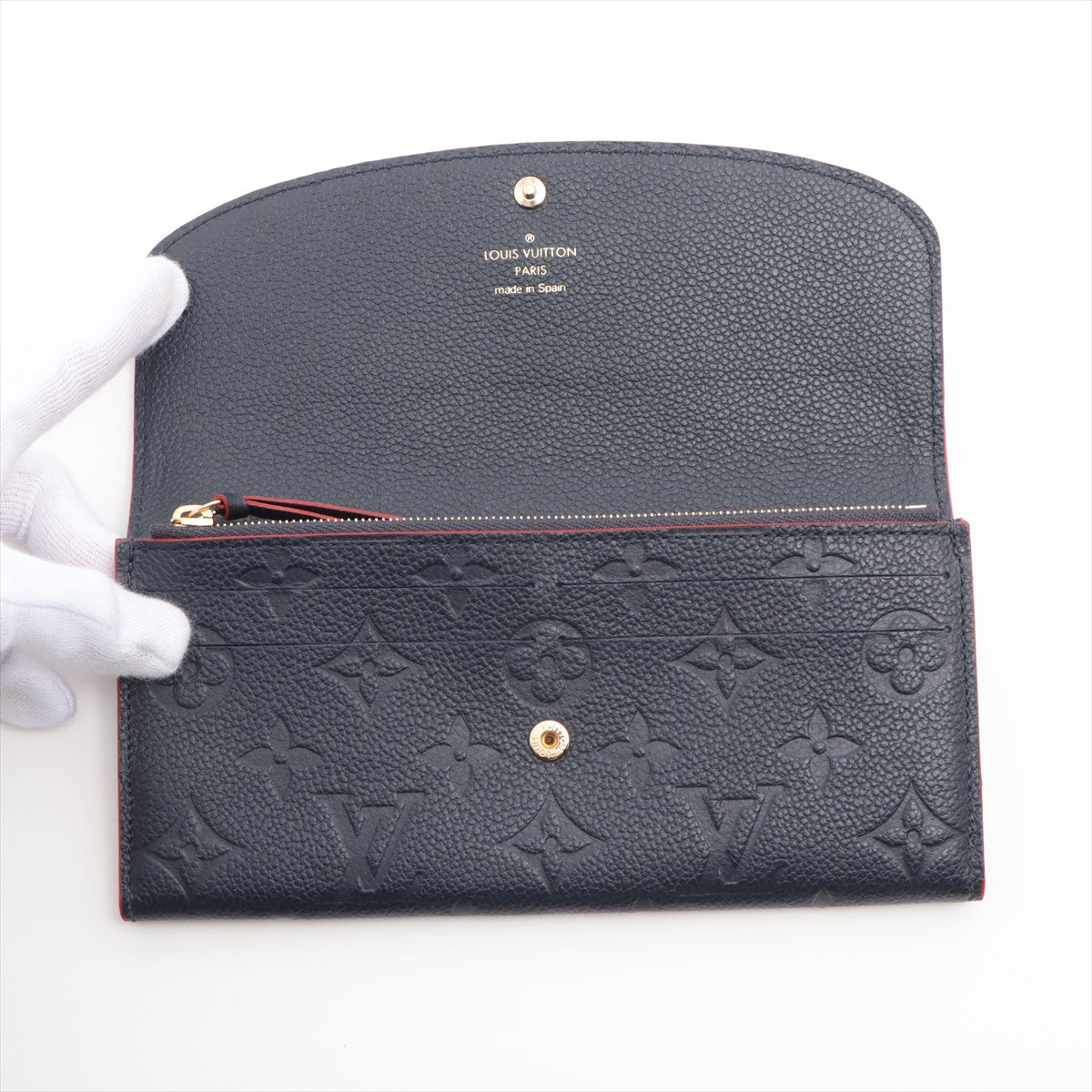 Louis Vuitton Monogram Emplant Portfolio Emily M69417 Marine Rouge Long  Reaction Wallet