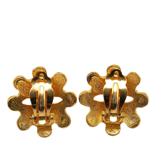 Chanel Vintage Coco Mark Earrings Gold Plated