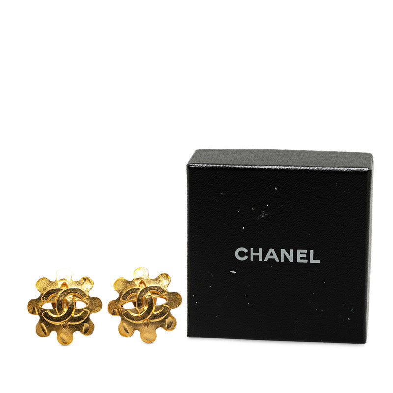 Chanel Vintage Coco Mark Earrings Gold Plated