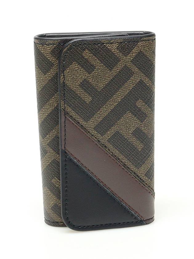 Luxury Fendi 7AP011 FF logo canvas two tone leather Juca key holder case