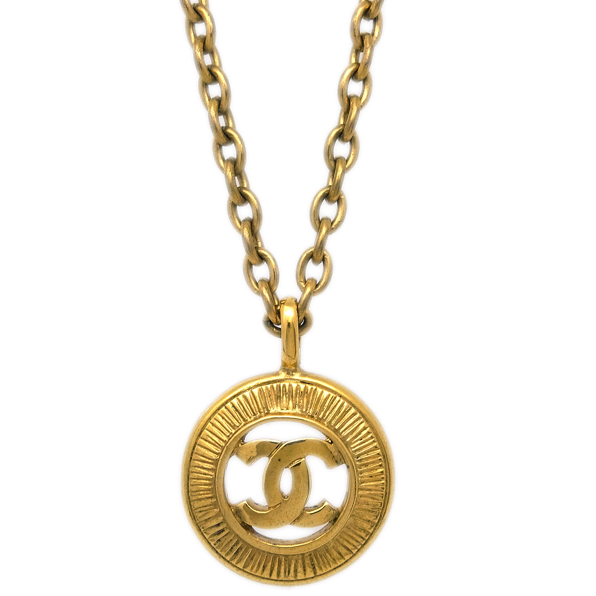 Luxury Chanel Medallion Gold Chain Pendant Necklace 3842