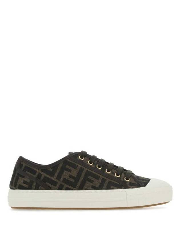Luxury Fendi Domino FF Fabric Low Top Sneakers Brown