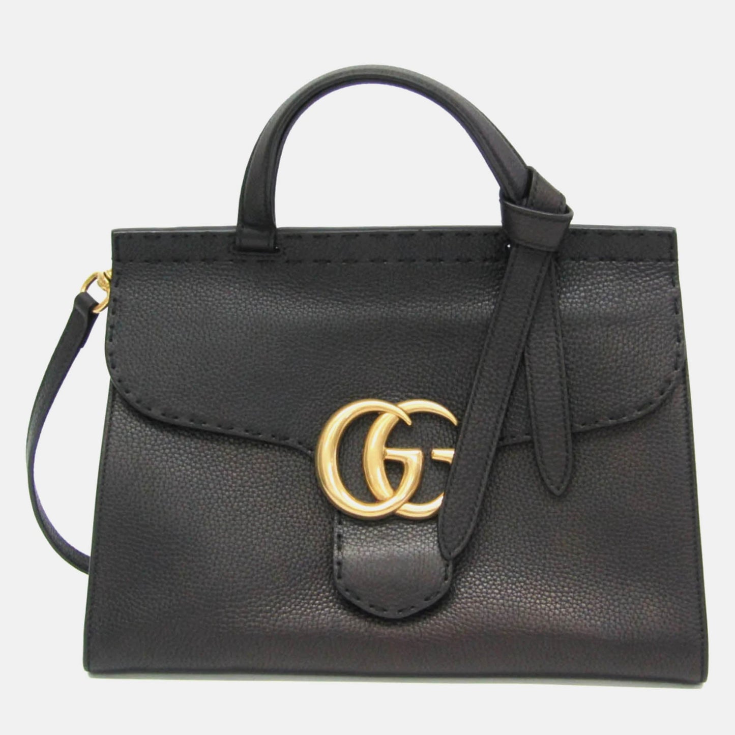 Luxury Gucci Trending 2025 Black Leather GG Marmont Top Handle Bag