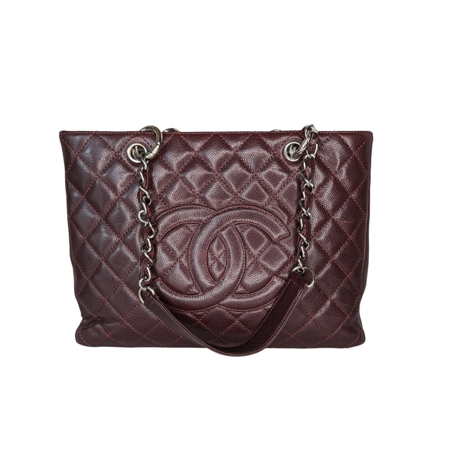 Luxury Chanel bag Burgundy Quilted Caviar Grand Shopping Tote GST