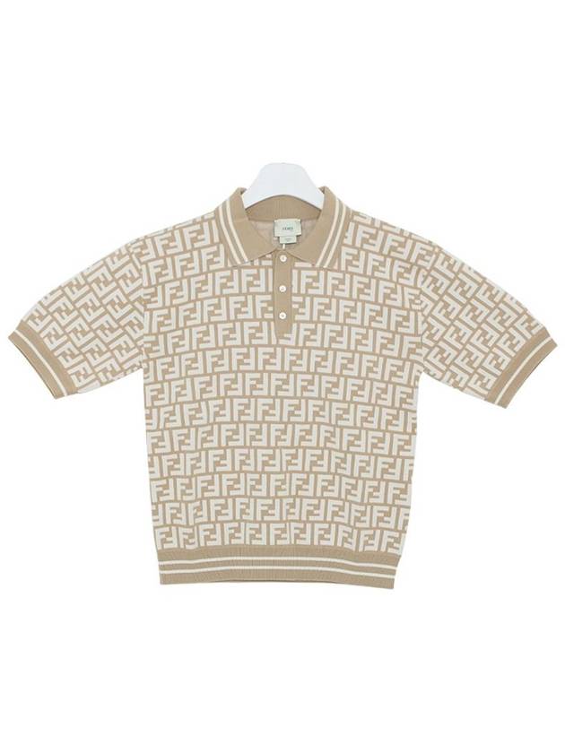 Luxury Fendi FF Logo All-Over Polo Shirt Beige