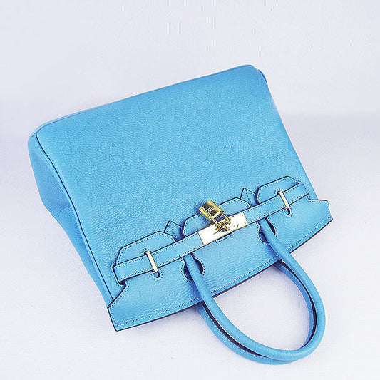 Luxury Hermes Birkin 30cm Togo Leather Handbags Light Blue Golden