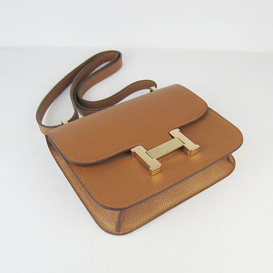 Luxury Hermes Constance Cowskin Leather Bag H017 light coffee golden