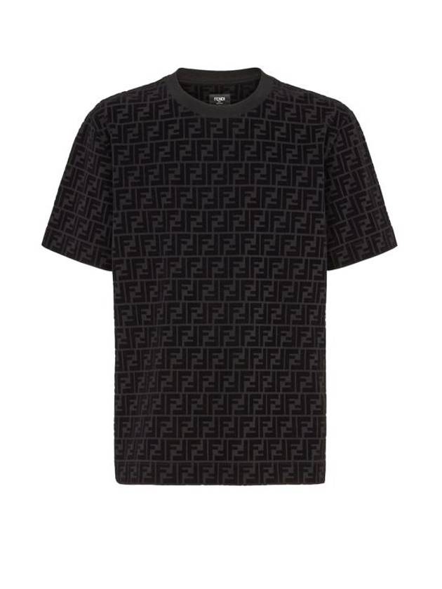 Luxury Fendi FF Logo Pique Short Sleeve T-Shirt Black