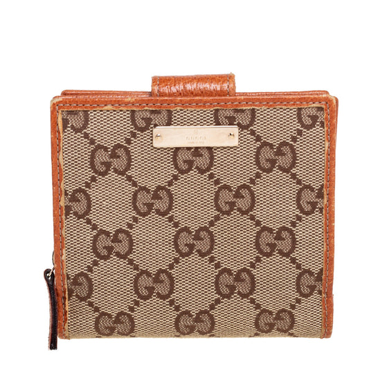 Luxury Gucci Trending 2025 Beige Gg Canvas Zip Around French Compact Wallet..