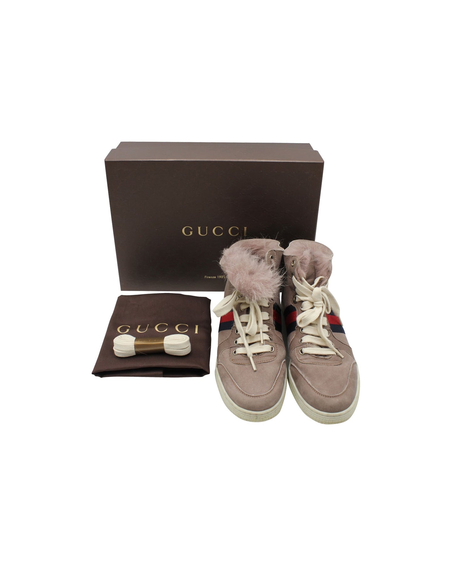 Luxury Gucci Trending 2025 High-Top Web Sneakers in Mauve Suede
