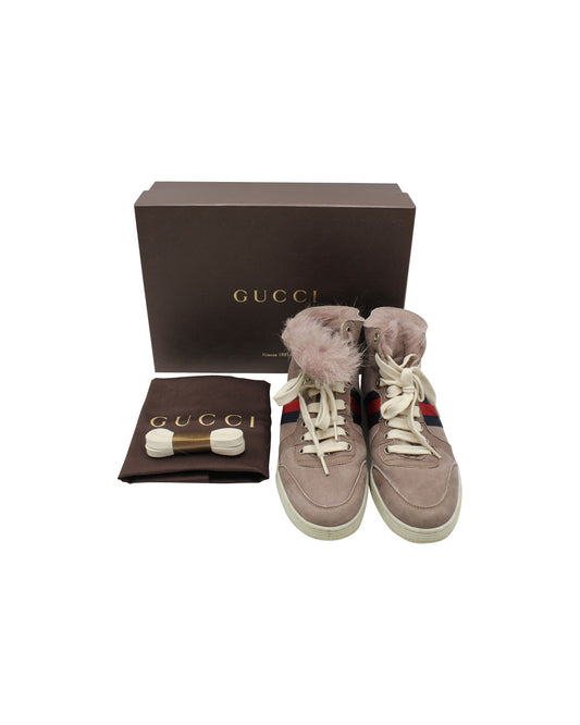 Luxury Gucci Trending 2025 High-Top Web Sneakers in Mauve Suede