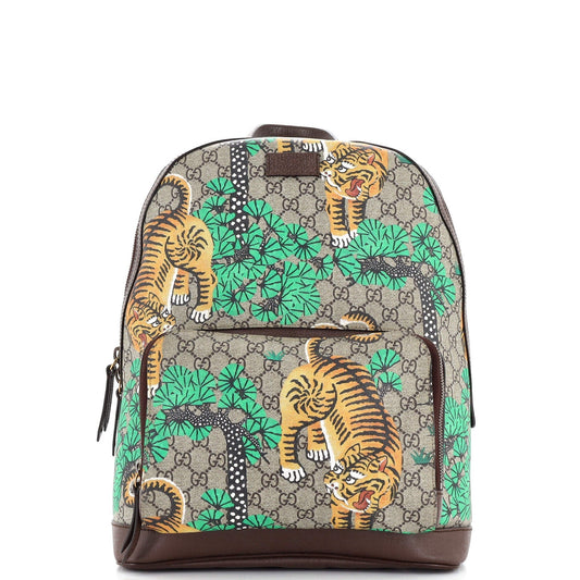 Luxury Gucci Trending 2025 Zip Pocket Backpack Bengal Print GG Coated Canvas Medium