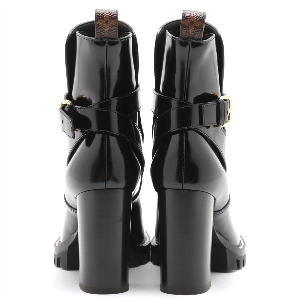 Louis Vuitton Start Trail Line 21 Year Patent Leather Short Boots 38.5  Black MA0231 Monogram Stands