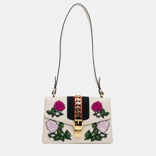 Luxury Gucci Trending 2025 Small Floral Embroidered Sylvie Crossbody Bag