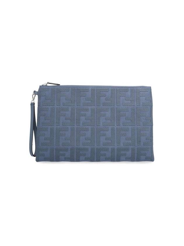 Luxury Fendi FF Logo Flat Large Clutch Bag Blue