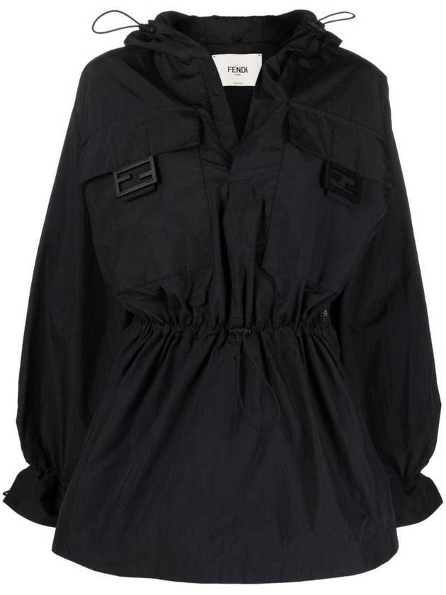 Luxury Fendi Women's Nylon Anorak Blouson Jacket Black