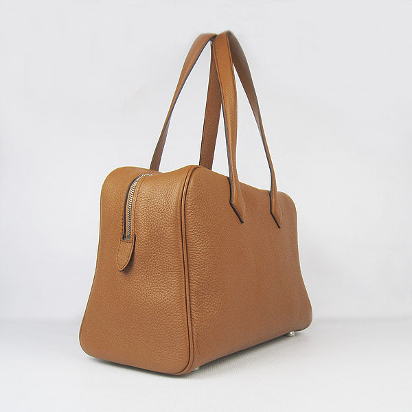 Luxury Hermes Togo leather handbag H2802 light coffee silver