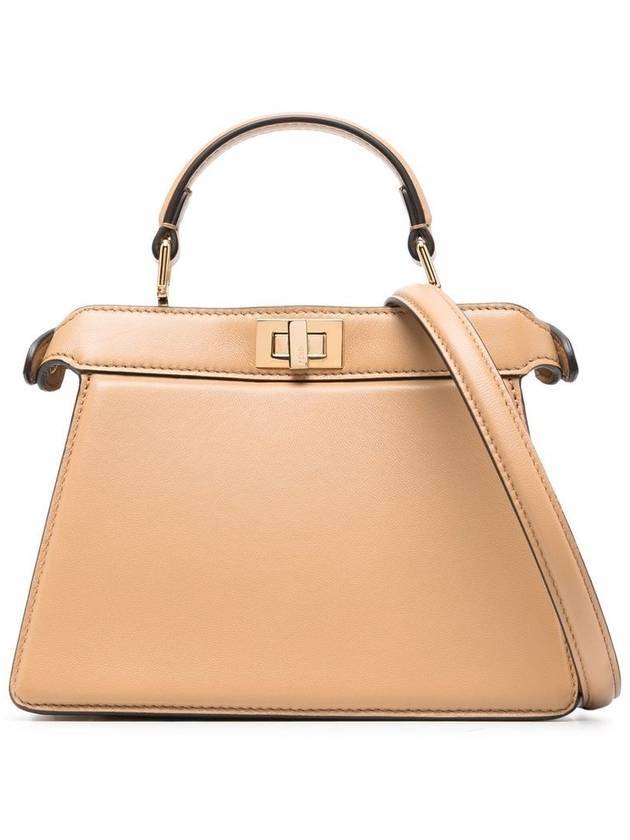 Luxury Fendi Peekaboo I See You Leather Tote Bag Beige