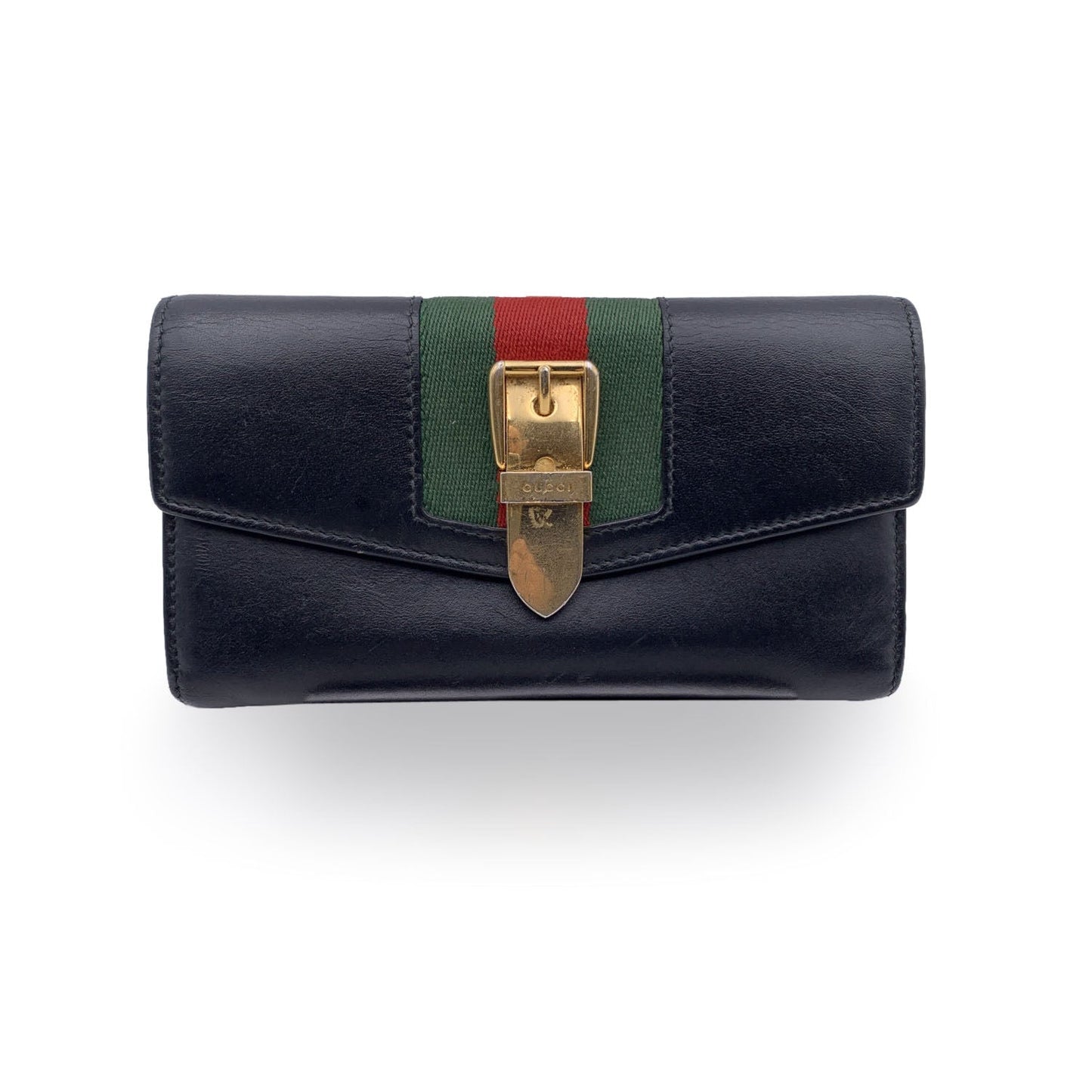 Luxury Gucci Trending 2025 Black Leather Web Signature Sylvie Continental Wallet
