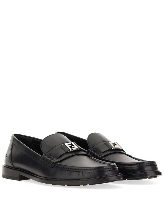 Luxury Fendi FF Square Leather Loafers Black