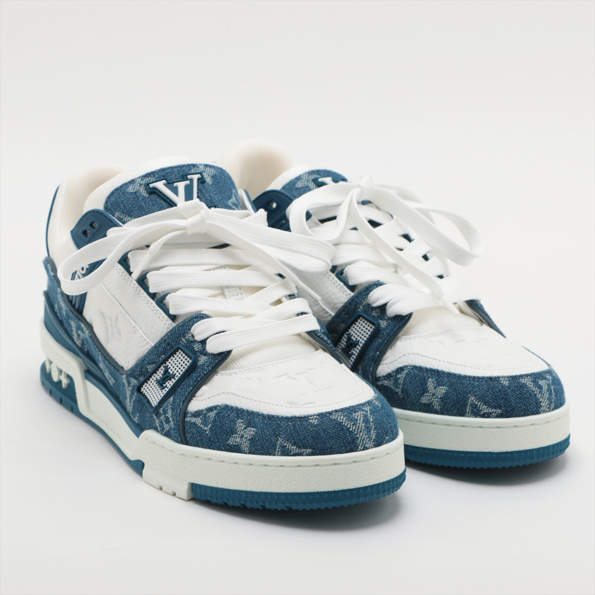 Louis Vuitton LV Trainer Line 23 Years Denim x Leather Sneaker 7 1/2 Men Blue x White BM0213 Monogram Denim X