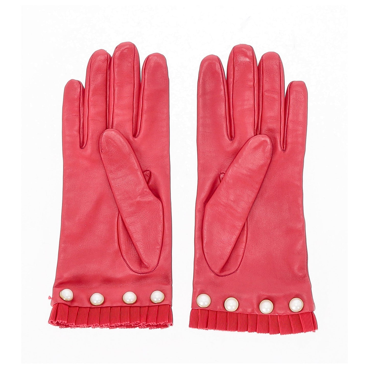 Gucci Pearl Detail Gloves in Red Nappa Leather