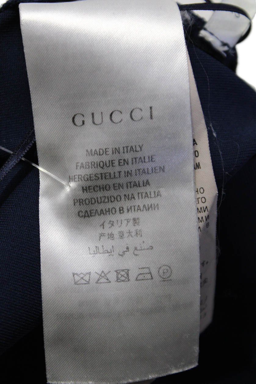 Gucci Womens V Neck Short Sleeves A Line Dress Navy Blue Red