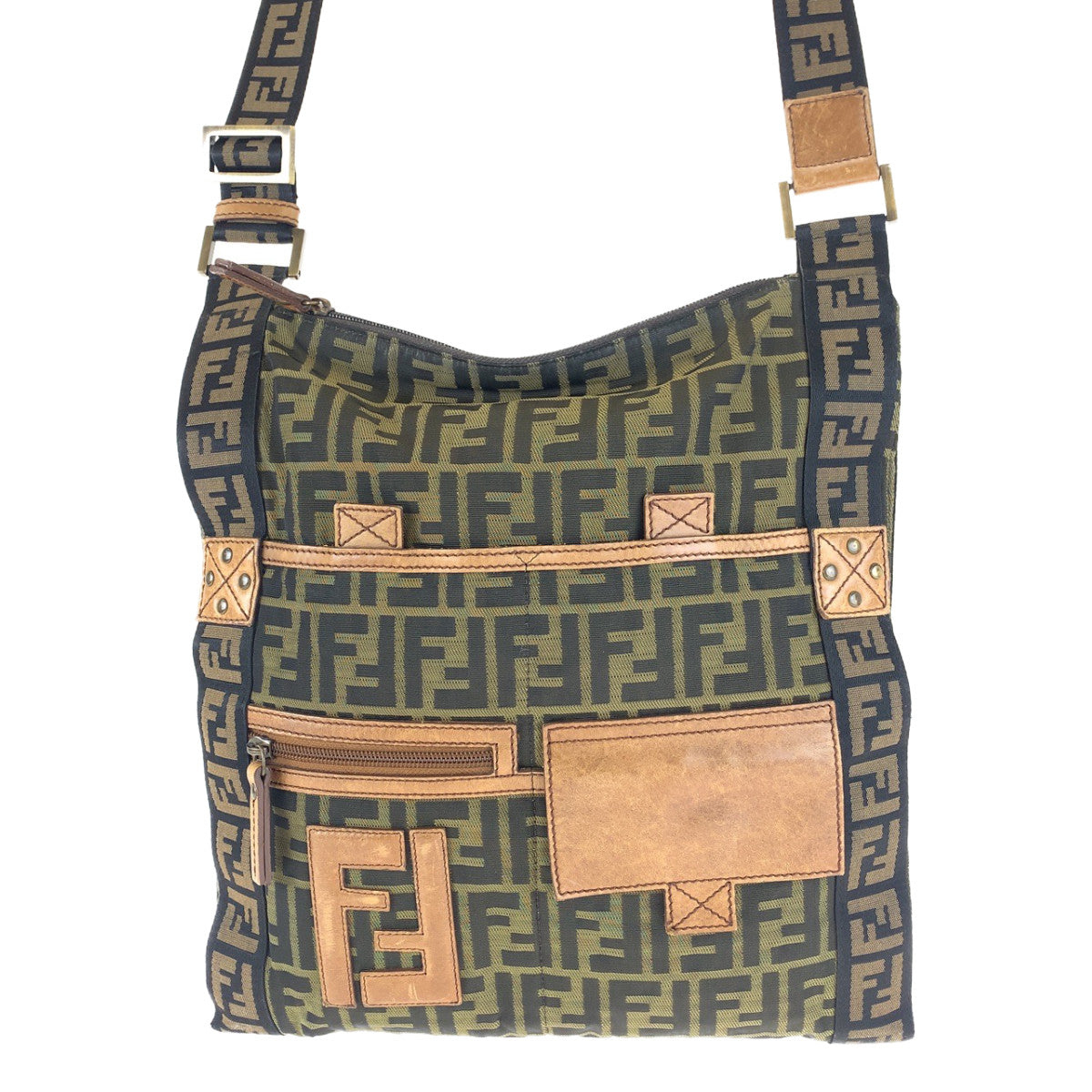 Luxury FendiZucca Canvas Flat Messenger Bag - '10s